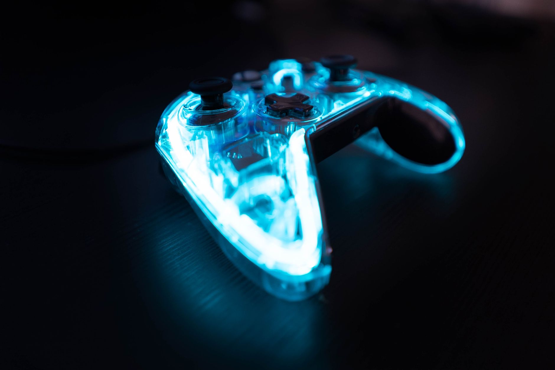 Gaming system on desk with RGB lighting