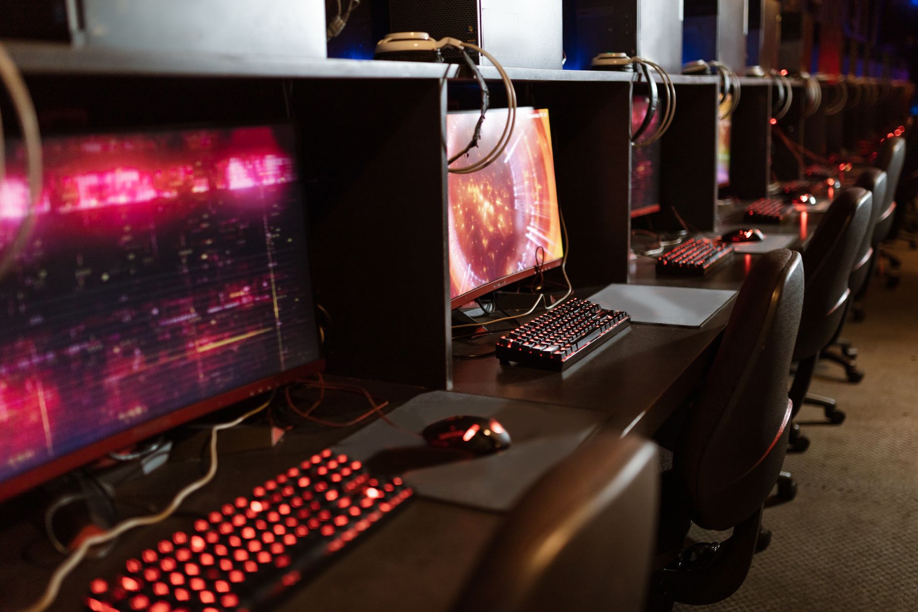 Slick gaming zone illuminated with neon colors